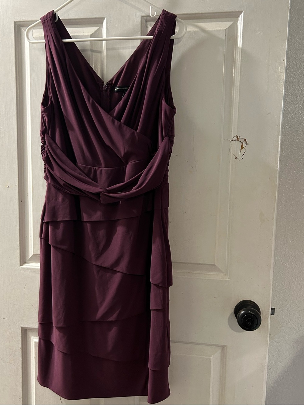 White House Black Market Sleeveless Layered V-Neck Dress in Plum